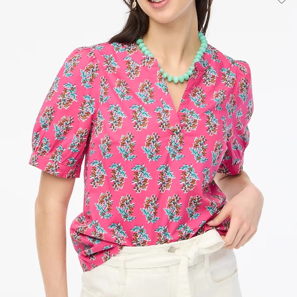 NEW J Crew Factory Cotton Printed short-sleeve poplin top